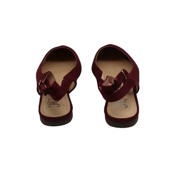 Women S KNS International Preea Ankle Strap Flat Wine Microsuede Fabric - Picture 8 of 8